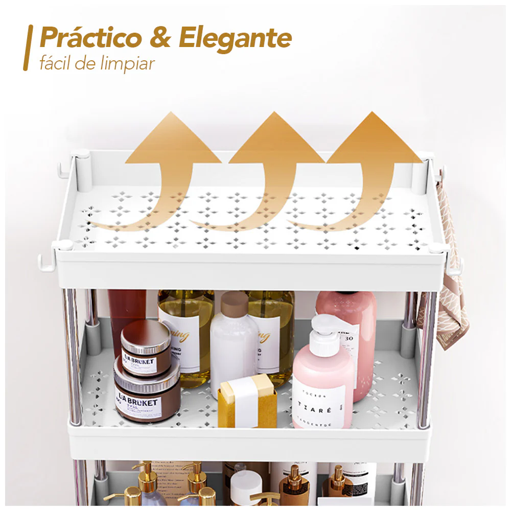 Carrito Organizador Elegante 4 Niveles con Colgadores para Baño AJ8 - Imagen 3