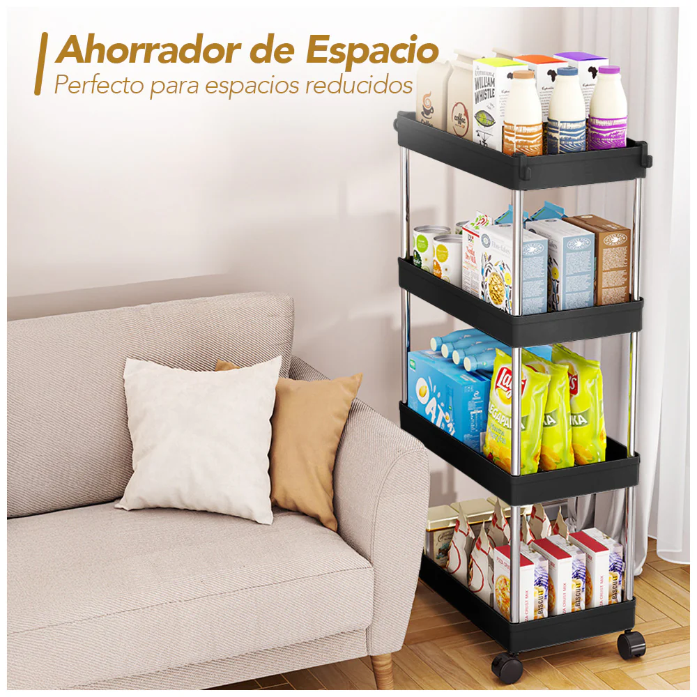 Carrito Organizador Elegante 4 Niveles con Colgadores para Baño AJ8 - Imagen 2