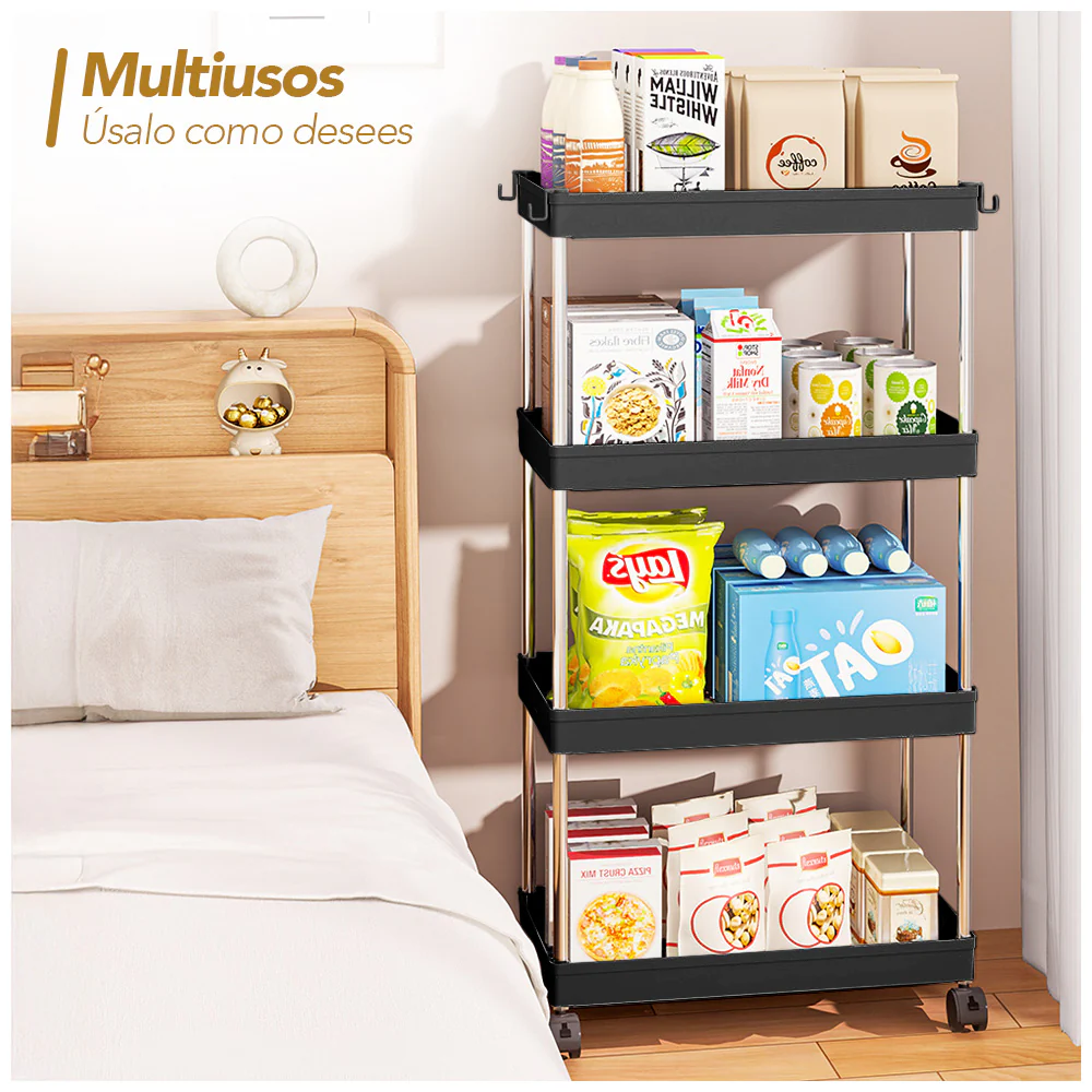 Carrito Organizador Elegante 4 Niveles con Colgadores para Baño AJ8 - Imagen 4