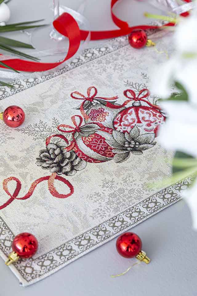 Set individual de mesa de tejido jacquard con bolas de Navidad. 30×45 KRIS - Imagen 3