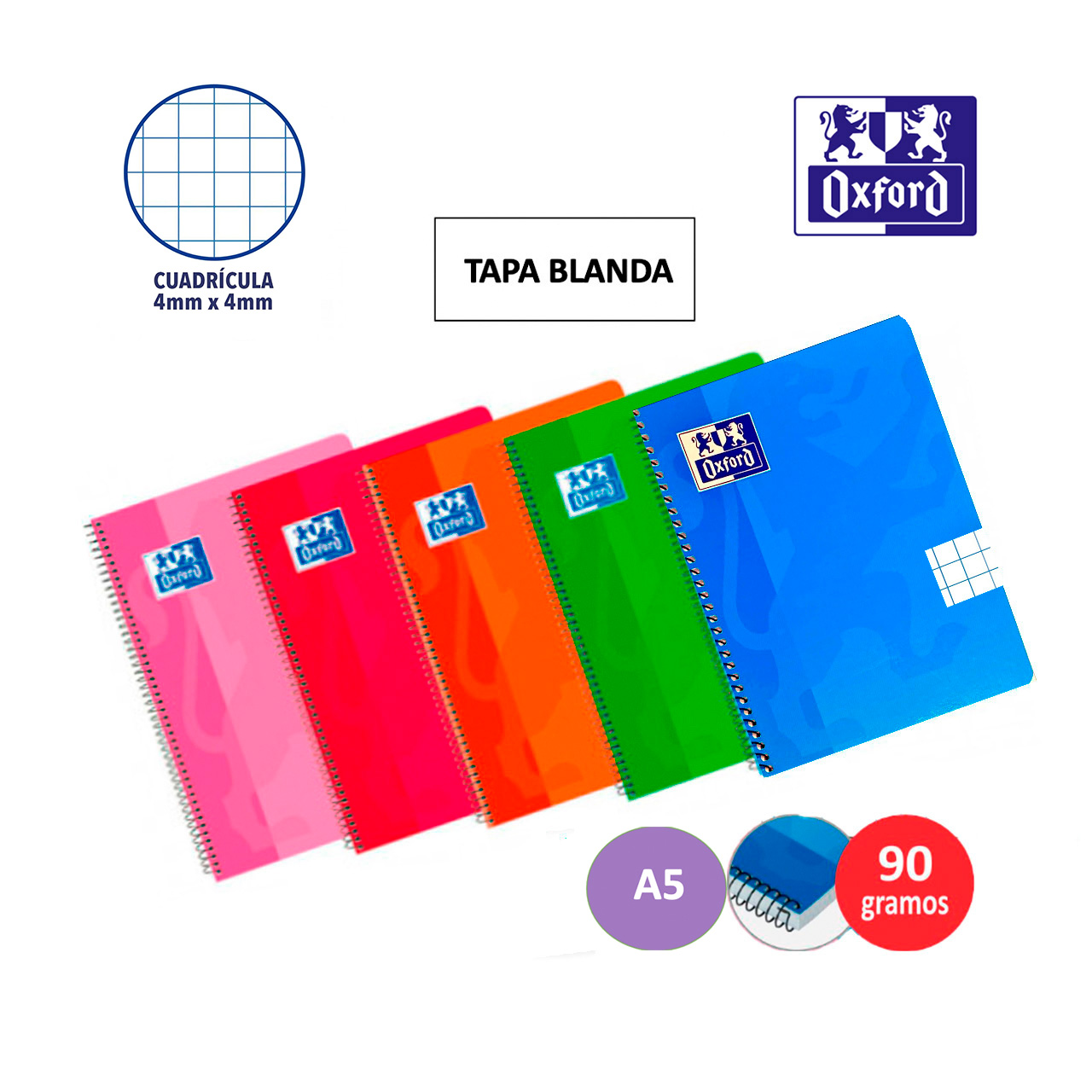 Cuaderno Classic cuadriculado con tapa blanda A5 Oxford colores surtidos